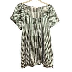Banana Republic 100% Silk Blouse – Green & White Houndstooth | Women’s XL